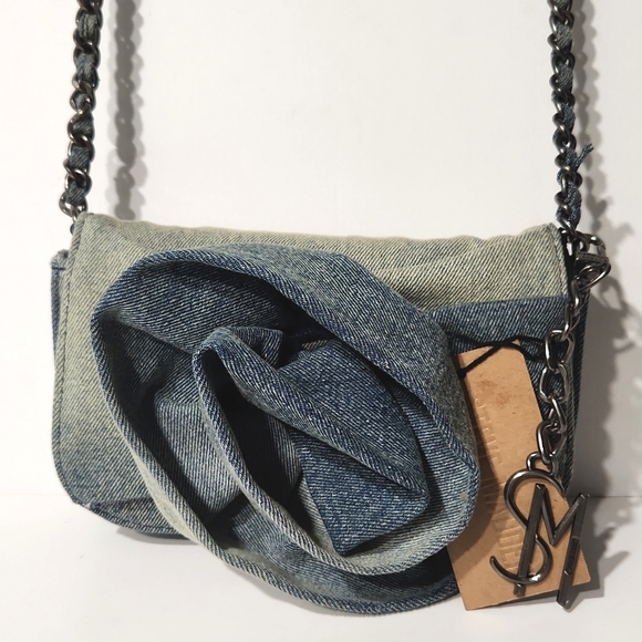 Steve Madden Washed Denim Rose Floral Crossbody Purse - Picture 11 of 14